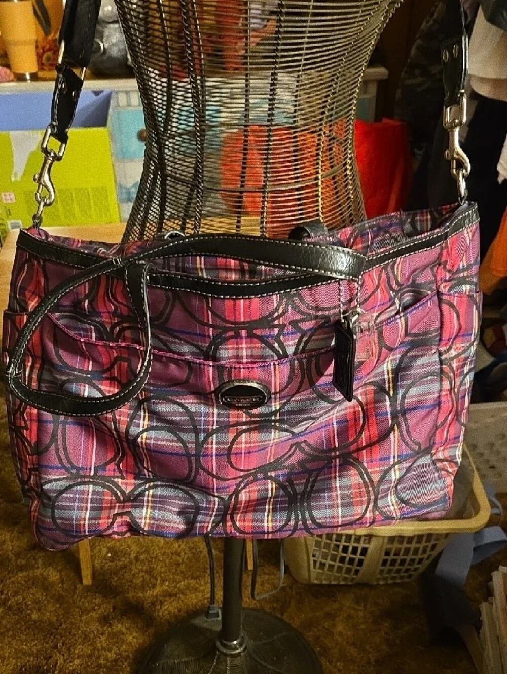 Coach Pink Plaid Signature Bag